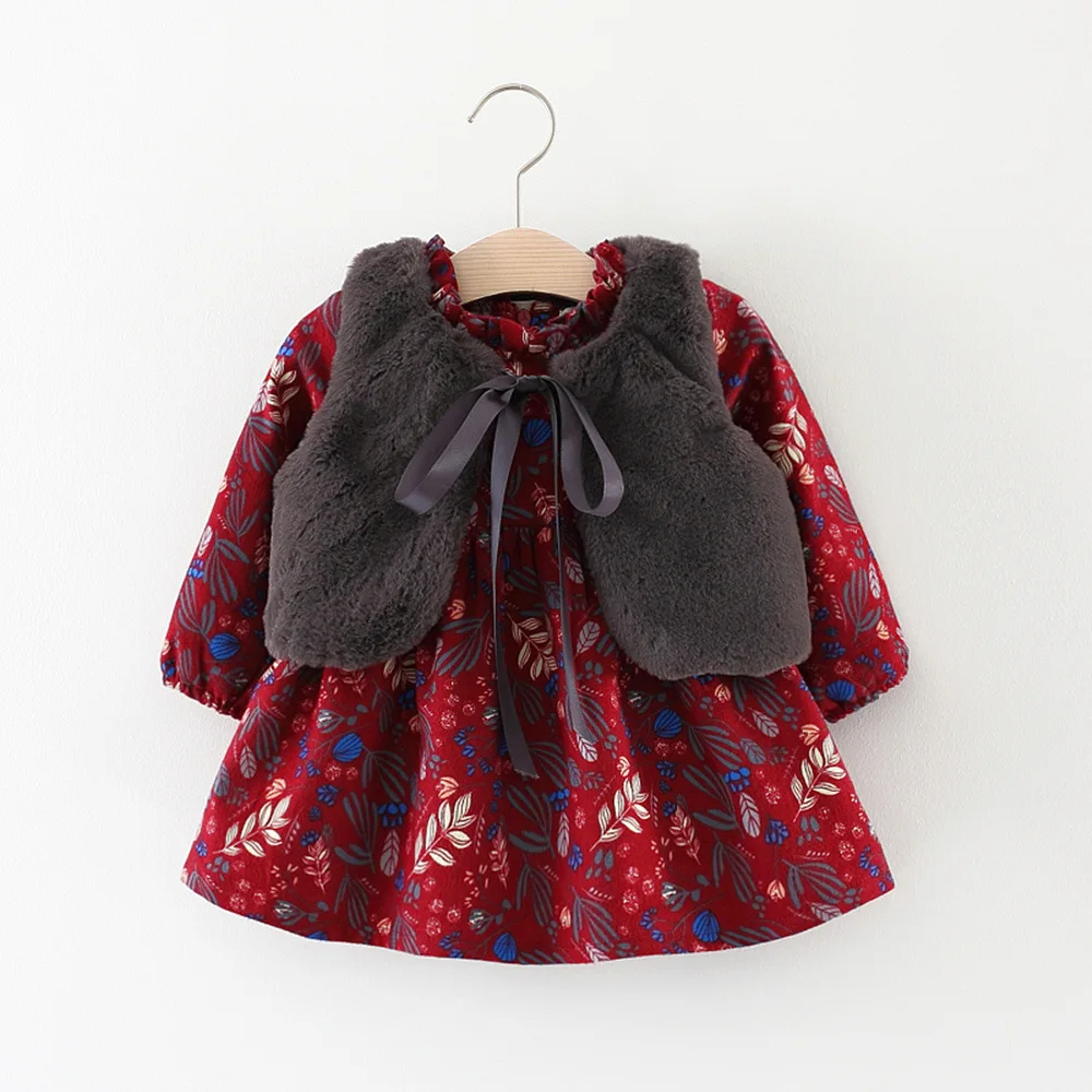 Комплекты из двух предметов в Корейском стиле для девочек платья для маленьких девочек зимнее платье для девочек Детские платья для девочек, зимняя одежда для маленьких девочек
