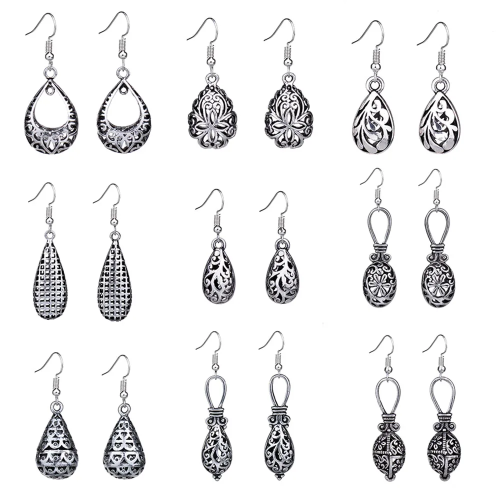 Boucles D'oreilles Pendantes Ajourées En Forme De Goutte - Argent Massif (sterling) - Fermoir Clous - Occasion