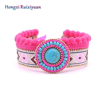 

Bracelet jewelry bohemian leather bracelets for women retro ethnic style embroidery cow head shell crystal bracelet charm gift