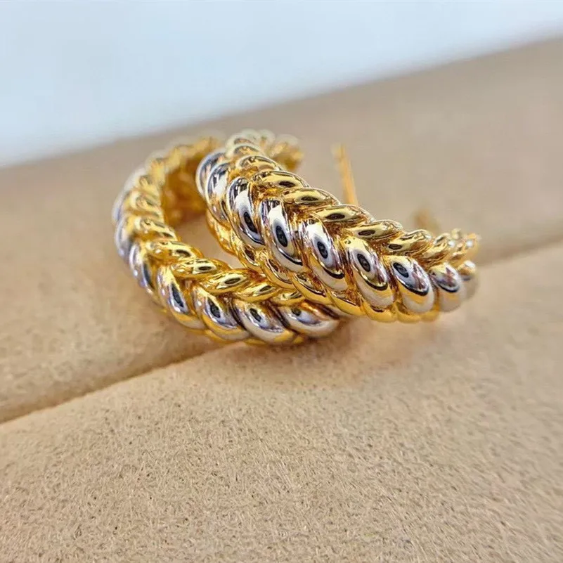 18K import Solid Yellow Gold Jewelry (AU750) Women Ins Braided earrings Simple...