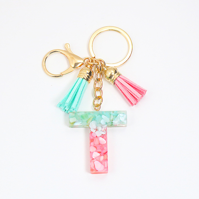 Acrylic Letter Keychains English Alphabet Crystal Women Key Chains Ring Tassels Keyring Holder Pendent Gift Accessory