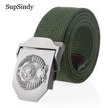 SupSindy New Canvas Belt 3D Soviet National Emblem metal buckle jeans belts for Men CCCP