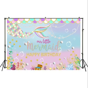 

Little Mermaid Photography Backdrops Photophone Celebration Birthday Party Background Underwater Photo Studio Props W-2272