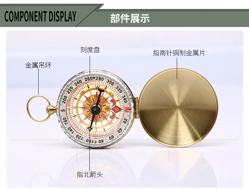 Медные карманные часы, стильные рекламные подарки, складные светящиеся уличные многофункциональные компасы для кемпинга