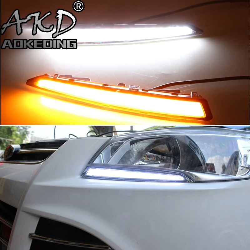 AKD 2 шт. светодиодный фонарь дневного света для Ford Escape 2013 желтый указатель поворота функция 12 В автомобиля DRL противотуманная фара украшение