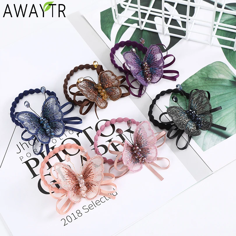 

Retro Scrunchies Women Girls High Elastic Hair Band Butterfly Fashion New Style Flowers Bead Hair Ropes Ring Hair Accessories