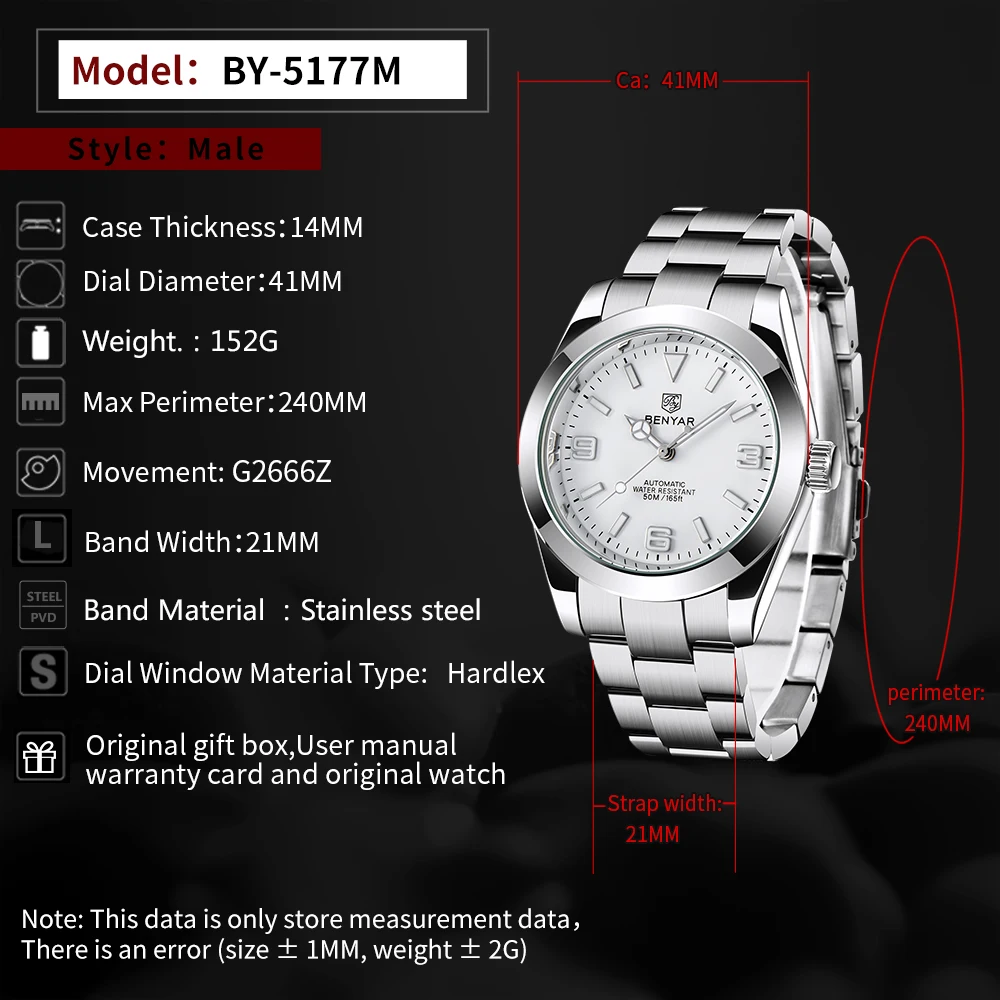 BENYAR Top Brand 2021 New Men Watch Stainless Steel Mechanical wristwatch Waterproof Business Automatic Watches reloj hombre