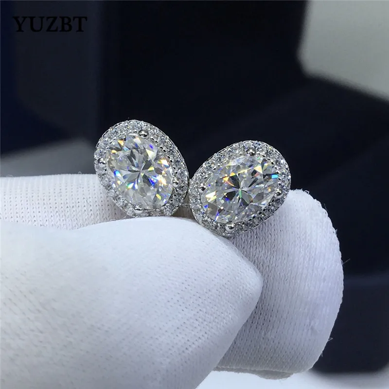 18K White Gold Plated Excellent Cut Total 2 ct Oval Gemstone Diamond Test Past D Color  Moissanite Stud Earrings 925 Silver Gift