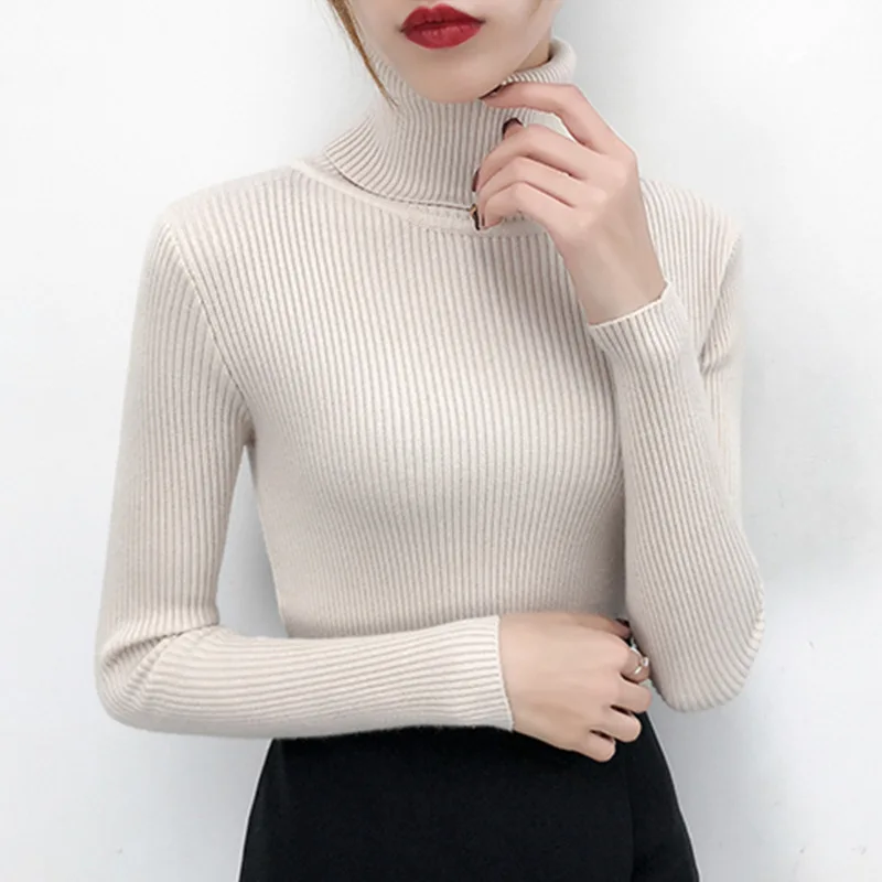 

High collar bottoming sweater female slim thick sweater 2019 autumn and winter new solid color pullover short pullover