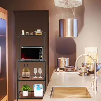 

4-Tier Wire Mesh Laminate Kitchen Shelf Storage Organizer Rack Kitchen Bathroom Shelf Metal Standing Book Shelf Home Decor