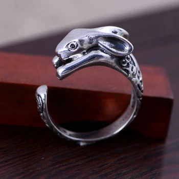 

Sterling Silver Ring Fine Silver Luck Rabbit Band Ring 12x8mm Open Size Gift For Women