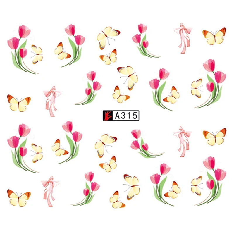 GAM BELLE 1 Sheet DIY Flower Slider Water Transfer Sticker Nail Art Pink Rose Flower Decals 4