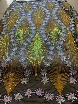 

3D Flowers Latest sequins African Cord Lace Fabrics High Quality Royal Blue Nigerian Lace Fabric For Wedding African Lace Fabric