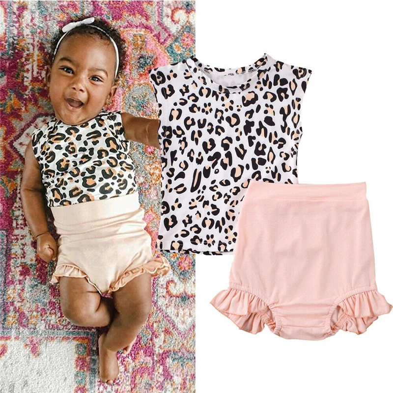 2Pcs Toddler Kids Infant Baby Girl Outfits Summer Clothes Leopard Print