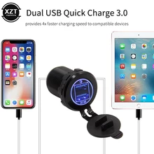 Быстрая зарядка QC3.0 автомобильное зарядное устройство розетка 12 В/24 В двойной USB алюминий водонепроницаемый с голубой светодиодный Быстрая зарядка для samsung Планшеты MP3
