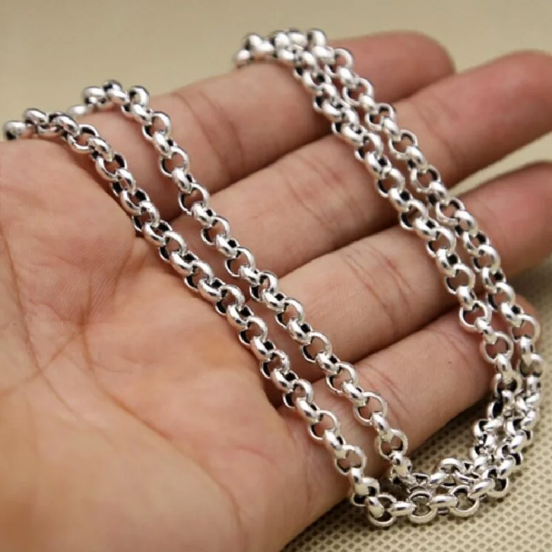 Real Silver Bright Cross O Link Chain Necklace 925 Sterling Silver