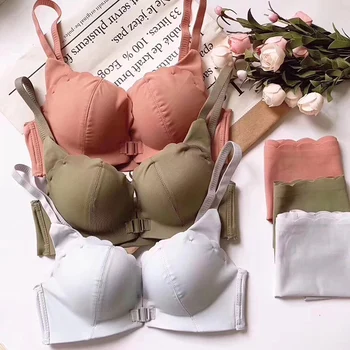 

Front Closure sexy kitten modelling Sexy Backless Bra And Panty Set Seamless Push Up Underwear bras Briefs Women Lingerie Sets