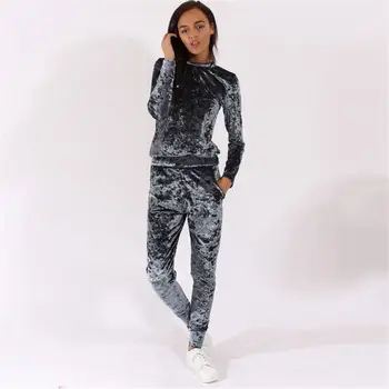 

fashion suit sweater set summer Women Loose Simple Solid Color Round Collar Sweater + Casual Slim Pants Two-Piece Suit