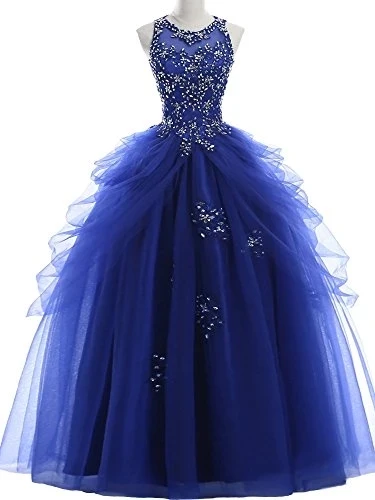 

ANGELSBRIDEP Scoops Quinceanera Dresses 15 Years Luxury Crystal Beaded Bodice Full-Length Tulle Puffly Debutante Party Gowns