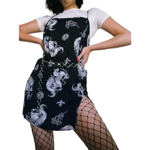 

Women'S Summer Sleeveless Dress Dragon Pattern Printed Sling Mini Dress Club Party Dress Playful Cute