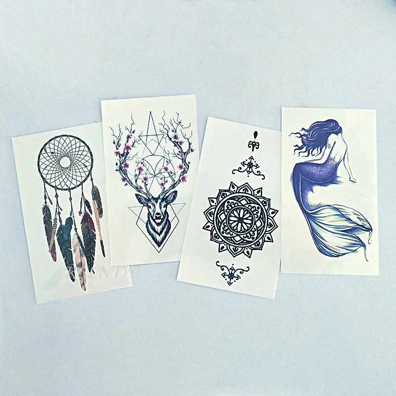 Waterproof Temporary Tattoo Sticker line totem color flower bird letter small tatto flash tatoo fake tattoos for women men kid - Color: violet