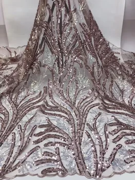 

High Quality 2019 Tulle Sequins Beads African Lace Fabric Guipure Embroidered French Net Nigerian Lace Fabrics for Wedding Dress