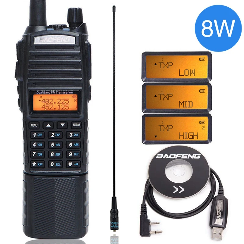 Baofeng UV-82 плюс 8 Вт иди и болтай Walkie Talkie 8 Вт мощный Дальний 10 kmDual Band 3800 мАч коннектор питания постоянного тока для охоты двухстороннее радио - Цвет: as pic show 1