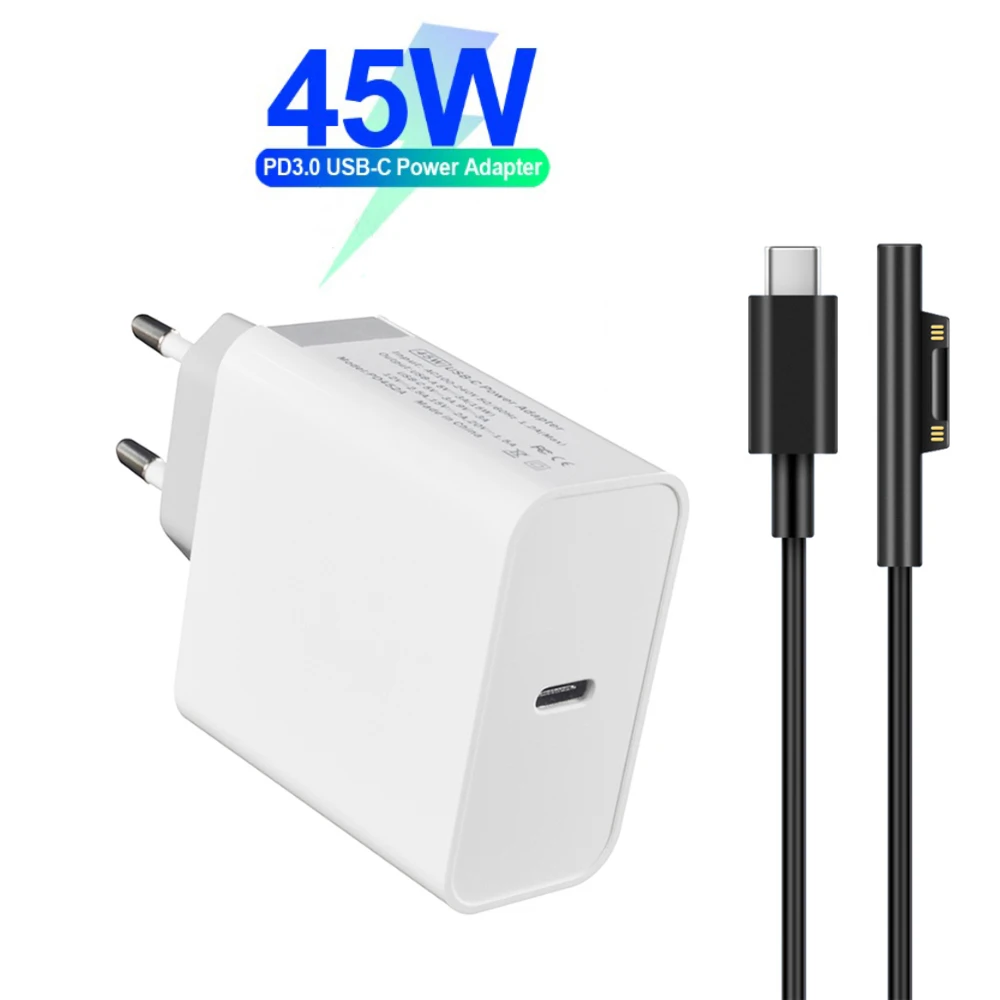 

45W Type C USB-C Wall charger with 15V PD charging cable for Microsoft Surface Pro 6/5/4/3 Go Book Tablet