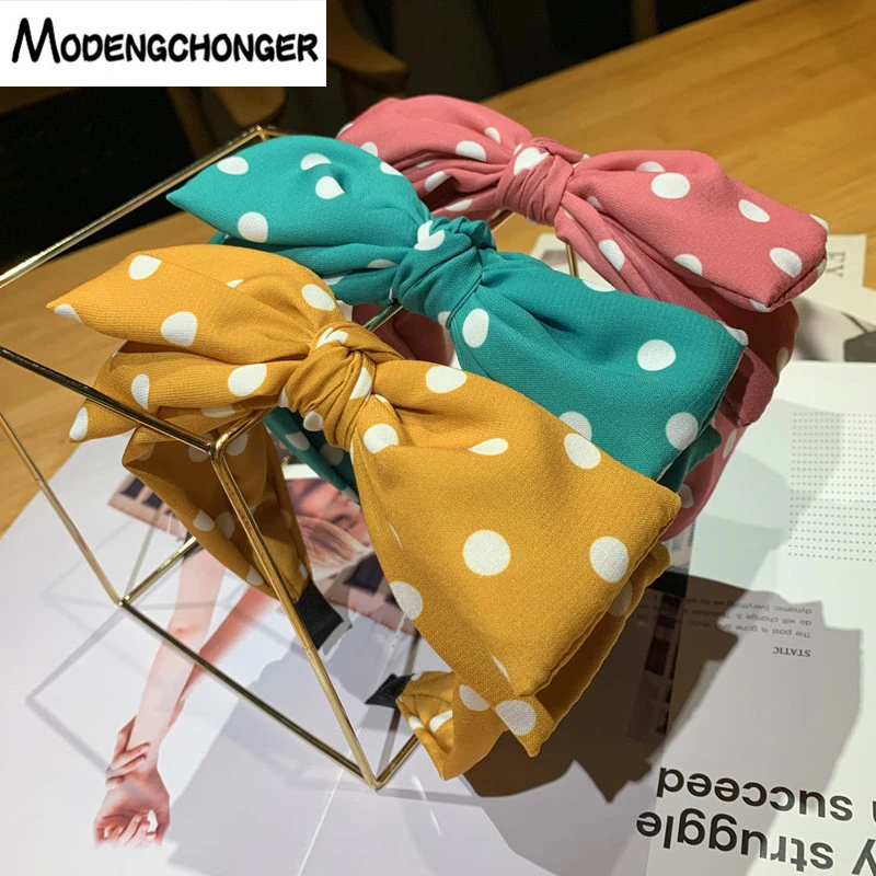 

Superior Quality For Women Girl Big Rabbit Ear Bow Headband Wide Side Wave Point Double-deck Bowknot Hair Accessories Headwear