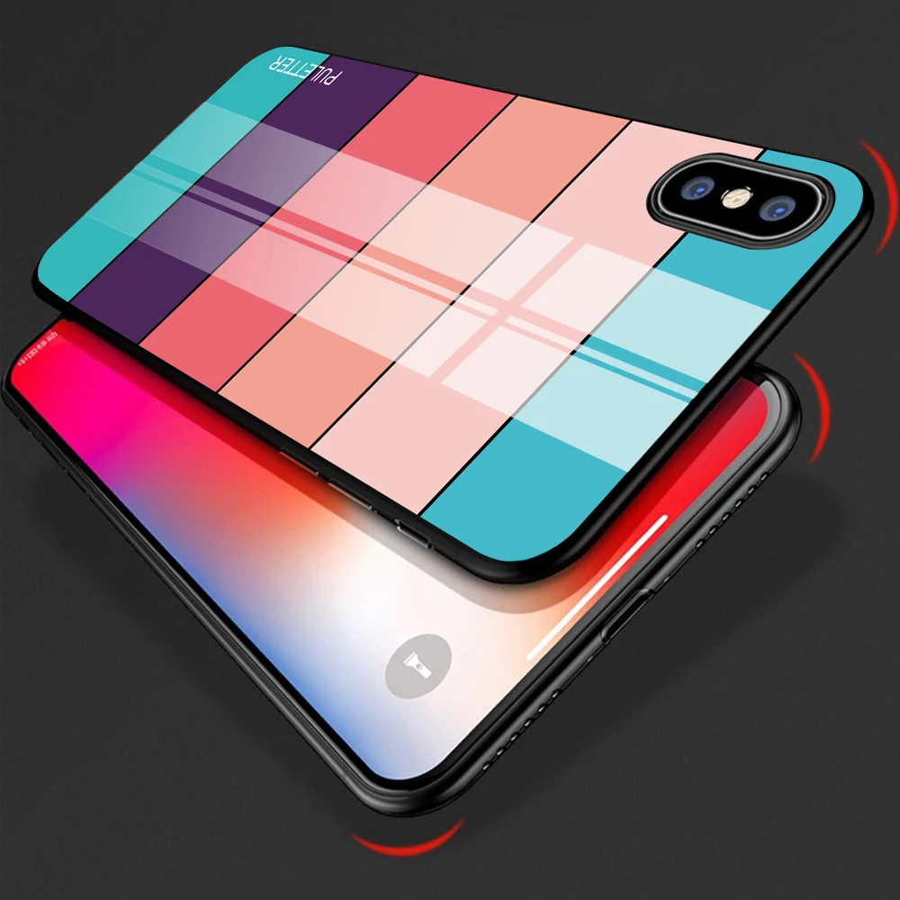 Градиентные чехлы с закаленным стеклом для iPhone X XS Max XR 7 8 6 6s Plus глянцевые Модные