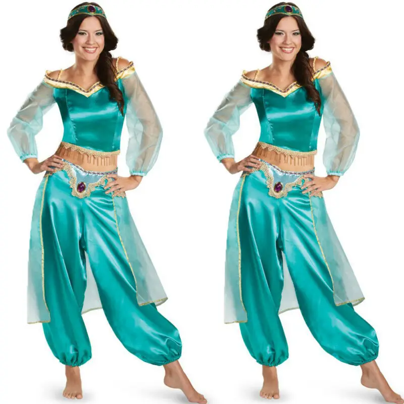 

S-2XL 2019 New Adult Women Girl Anime Aladdin Princess Jasmine Cosplay Costume Halloween Party Clothing Suit Party Costume Sets