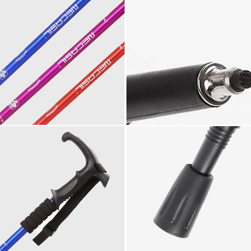 2pcs/lot T-handle Trekking Hiking Walking Stick Nordic Walking Cane Aluminum Ski Camping Telescopic Baton Outdoor