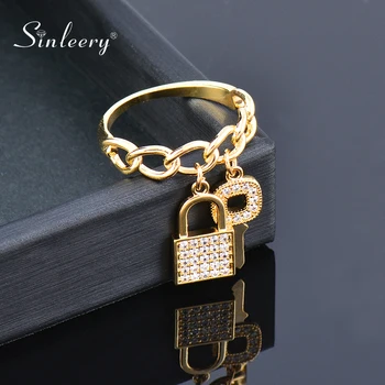 

SINLEERY Small Crystal Key Lock Drop Rings Gold Silver Color Dubai Jewelry Women Fashion Accessories JZ687 SSP