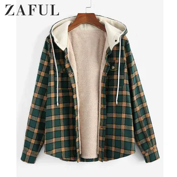 

ZAFUL Women Plaid Hooded Fluffy Lined Snap Button Jacket Coats 2019 Winter Pocket Jacket Warm Vintage Christmas Hooded Outdwear