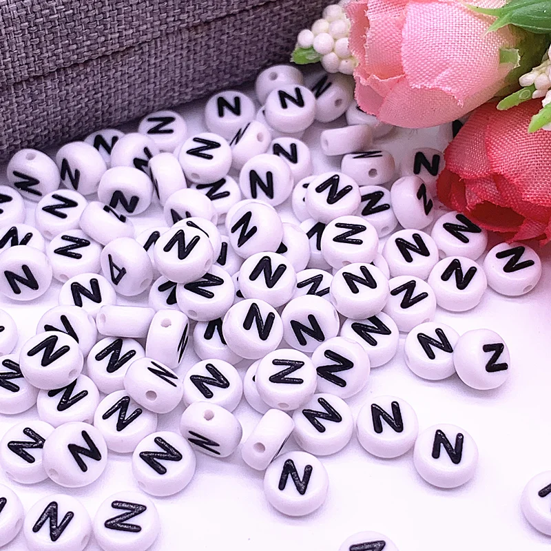 100 шт/партия 7x4 мм &quotN&quot белый круглый Алфавит/акриловые буквы свободные бусины
