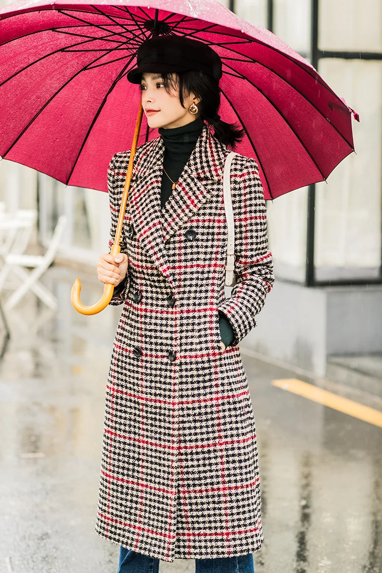 Manteau Veste Femme Hiver Зимняя шерстяная Длинная накидка Женская клетчатая Корейская куртка женская s пальто Vadim Abrigo Mujer Zaful Kawaii YL275