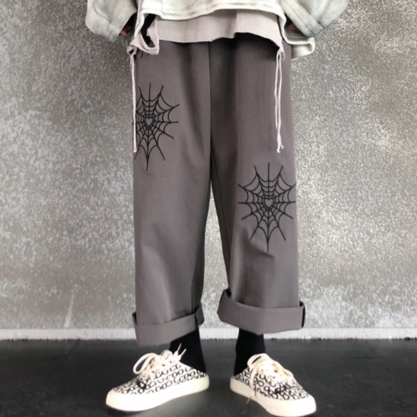 Вышивка Графический панк свободные брюки карго эластичный пояс карманные брюки для женщин и мужчин Уличная Корейская Harajuku штаны беговые Большие размеры