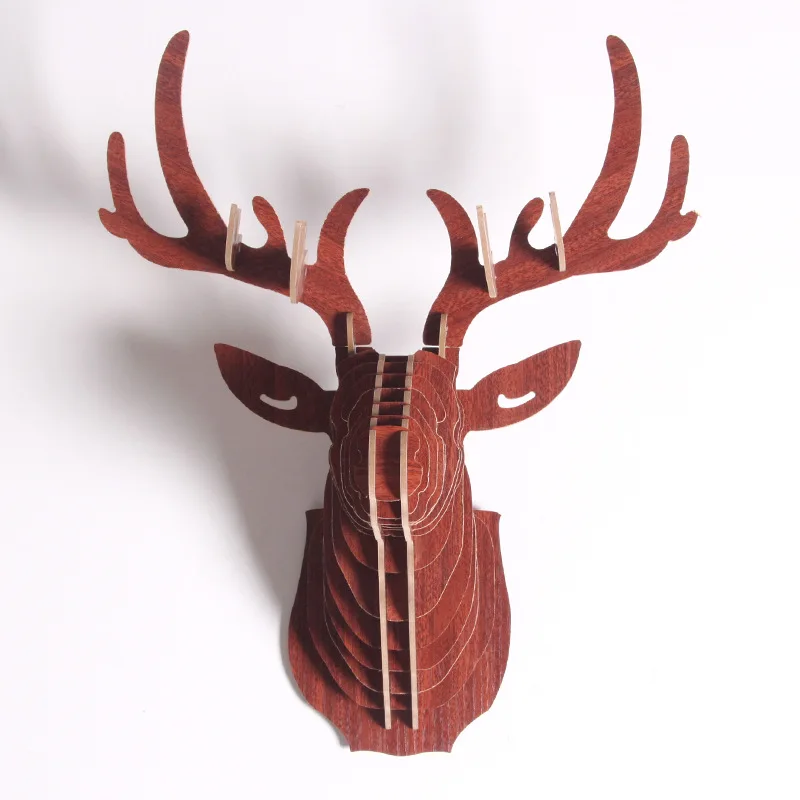 DIY 3D деревянная голова оленя модель искусства для дома офиса Настенное подвесное