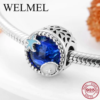 

925 Sterling Silver Mysterious Blue ocean CZ Starfish and shell Beads Fit Original Women Charm bead Bracelet Jewelry making
