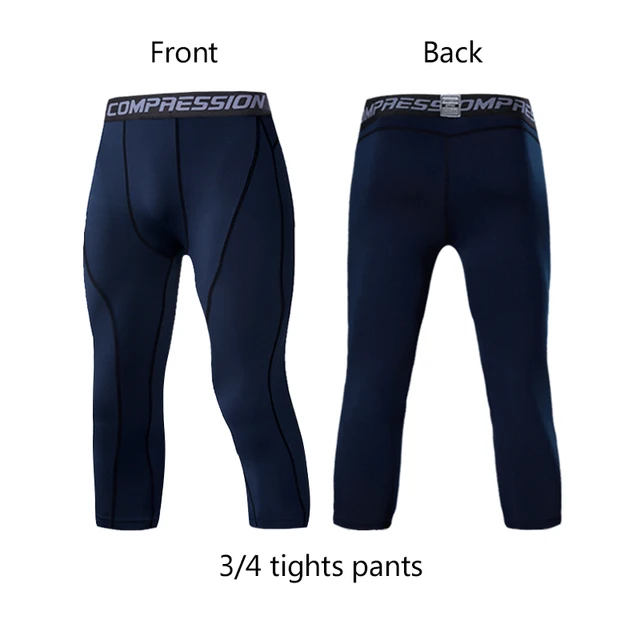 Men's Lycra Compression Pants Cycling Running Basketball Soccer Elasticity Sweatpants Fitness Tights Legging Trousers Rash Guard 1606-Blue