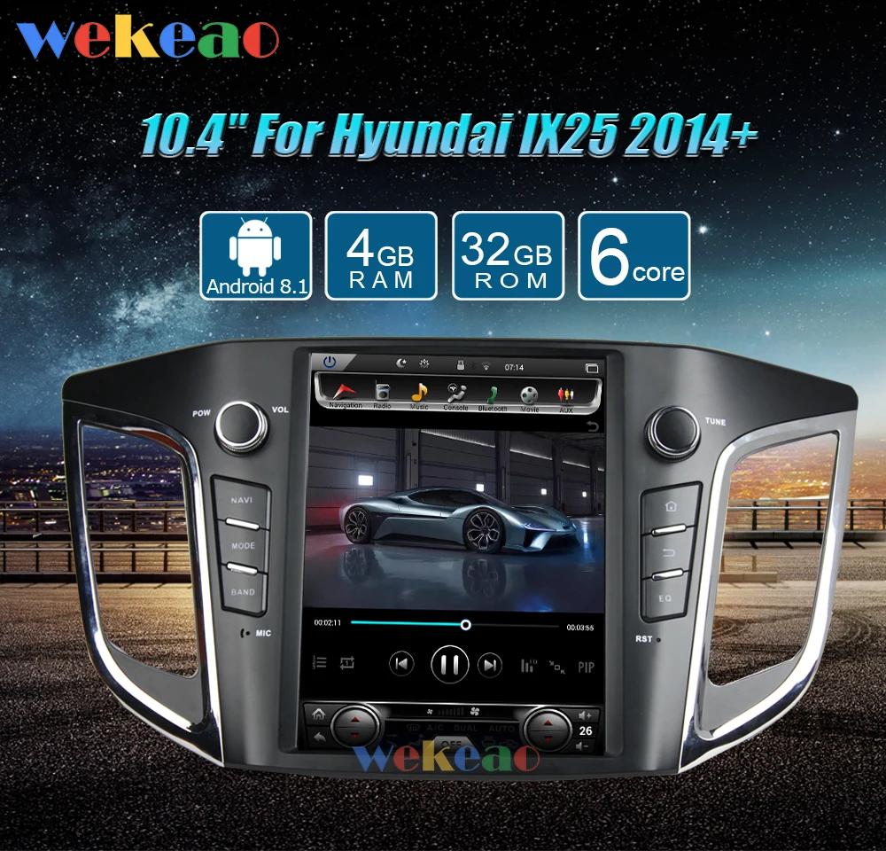 Wekeao вертикальный экран Tesla style 10,4 ''1Din Автомобильный dvd-плеер на основе Android навигационная Автомобильная магнитола для hyundai IX25 Creta