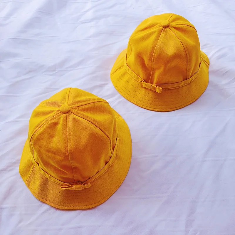 Casual Autumn Spring Summer Yellow Bow Hats Children Kids Fisherman Hat