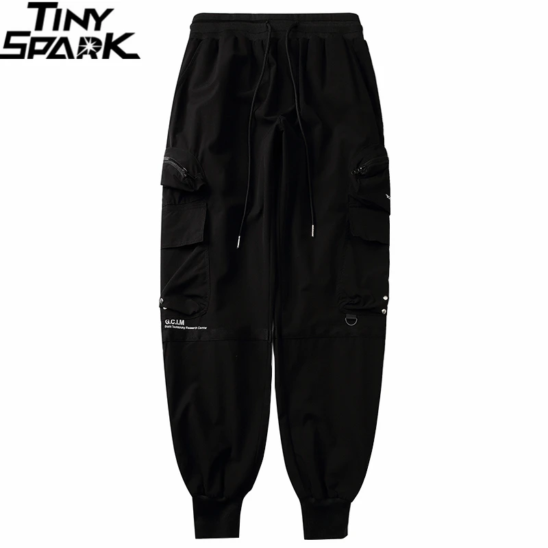 Casual Trousers Harem-Pants Harajuku Side-Pockets Men Streetwear Black Baggy Hip-Hop