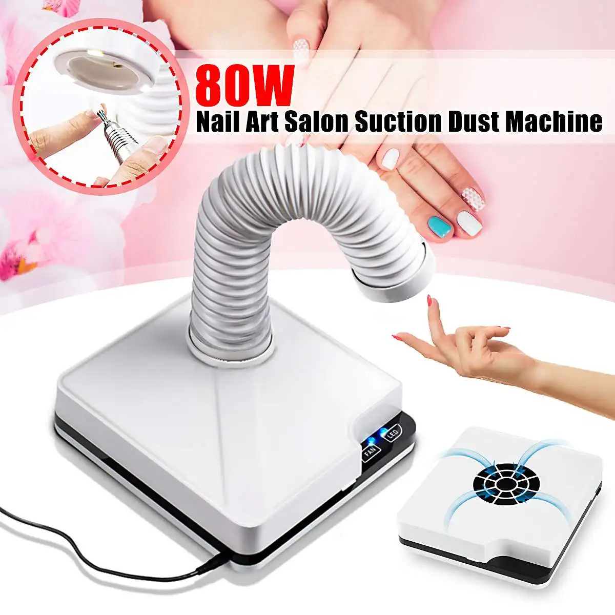 Billige 80 W 60 W Starke Leistung Nagel Saug Staub kollektor Nagel Staub Collector Staubsauger Nail Fan Kunst Salon nägel Maniküre Maschine