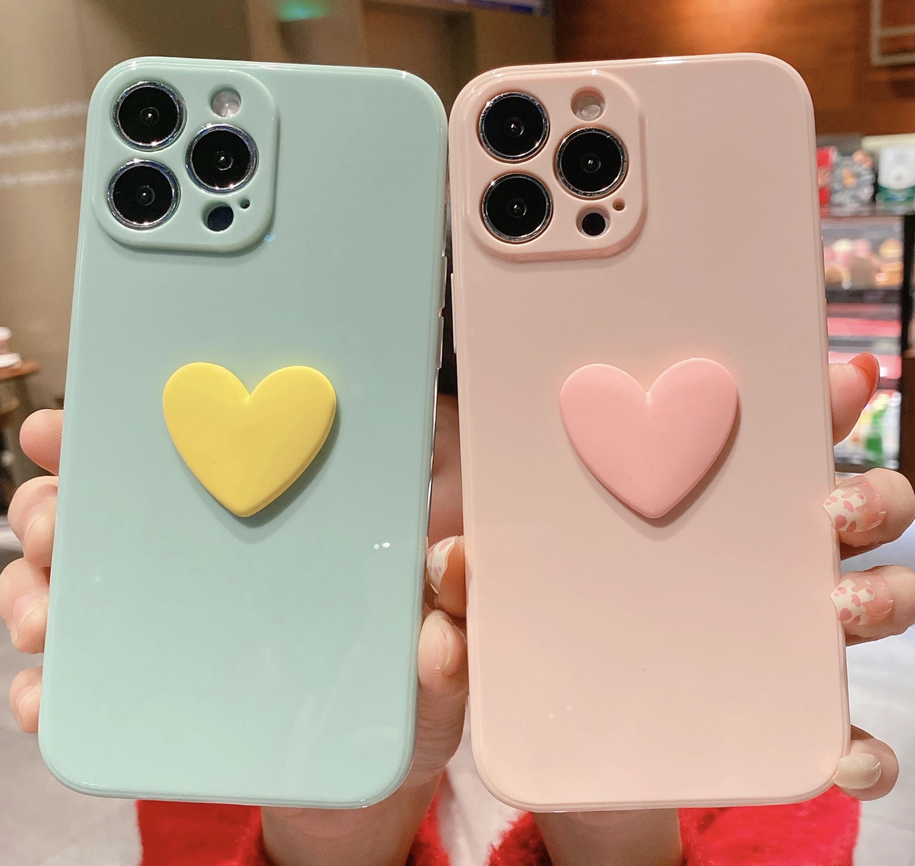 Candy Color Love Heart  Phone Case For iPhone 13 12 11 Pro Max X XR XS Max 7 8 Plus 13 Pro Shockproof Soft Silicone Back Cover iphone 11 Pro Max  cover