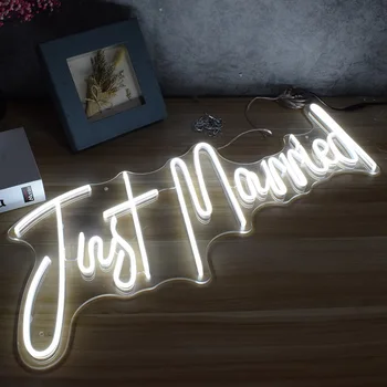 

Custom Neon Led Light Sign Logo Just Married 3D Outdoor Plexiglass Letter Board Party Background Decor Wedding