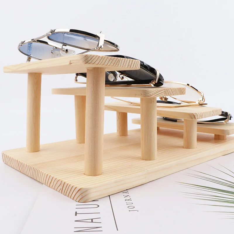 Nature Wooden Sunglasses Jewelry Organizer Box Storage Tray Display Stand Myopia Spectacle Frame Spectacle Glasses Store Decor