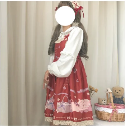 Лолита косплей милые каваи клубника кошка Ло JSK платье японская мягкая Лолита косплей сладкий милый каваи девушка JSK