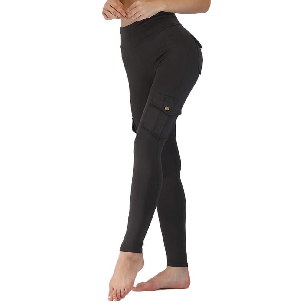 Женские эластичные Леггинсы для йоги из лавсана спортивные длинные штаны с карманами ASD88