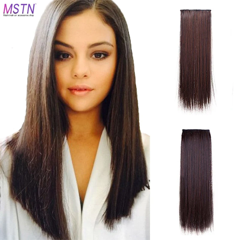 

MSTN Natural Smooth Straight Hair Black Brown Red 3 Clips in the Hair Extended 18 Inch synthetic wig female Headwear